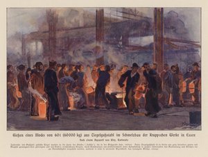 Smältverk i Krupp-verket i Essen, Tyskland (färglitografi)