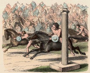 Antikens Grekland: Sport: Upp- och avstigning från en häst i fart av Heinrich Leutemann