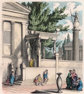 Antikens Grekland: Det heliga olivträdet på slottet (Akropolis) i Aten av Heinrich Leutemann
