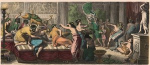 Antikens Rom: En bankett med uppträdande av gladiatorer av Heinrich Leutemann