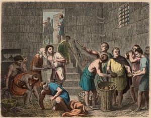 Antikens Rom: utdelning av mat till slavar på kvällen, 1866