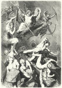 Strid mellan de antika grekiska gudarna och titanerna (gravyr) av Heinrich Leutemann
