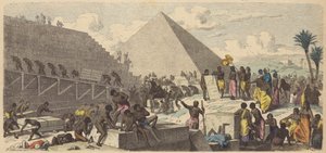 Byggande av pyramiderna i det antika Egypten (färgad gravyr) av Heinrich Leutemann