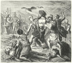 Tillfångatagandet av Tetobod, germanernas kung, av romarna efter slaget vid Aquae Sextiae av Heinrich Leutemann
