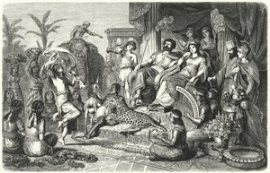 Domstolsscen från ett av de hellenistiska kungadömena som Alexander den Stores imperium delades upp i efter hans död (gravyr) av Heinrich Leutemann
