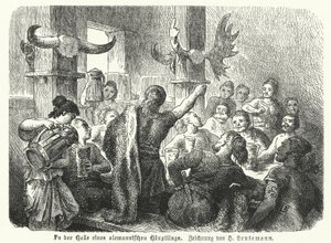 Fest i hallen hos en germansk hövding (gravyr) av Heinrich Leutemann