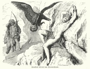 Herakles befriar Prometheus (gravyr) av Heinrich Leutemann