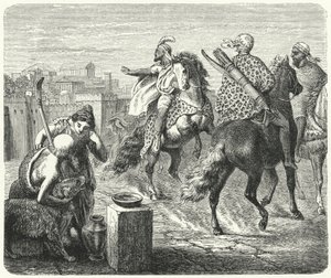 Jugurtha av Numidia lämnar den korrupta staden Rom (gravyr) av Heinrich Leutemann