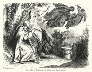 Oidipus och Antigone i Eumenidernas lund (gravyr) av Heinrich Leutemann