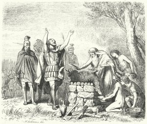 Pausanias gör ett offer till gudarna före slaget vid Plataea, 479 f.Kr. (gravyr) av Heinrich Leutemann