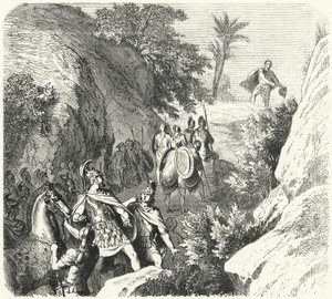 Perseus av Makedonien på marsch genom Thessaliens raviner (gravyr) av Heinrich Leutemann