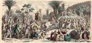 Mottagande av en segerrik assyrisk armé (färgad gravyr) av Heinrich Leutemann