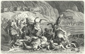 Romare utplacerade i falangformation mot thrakiskt kavalleri (gravyr) av Heinrich Leutemann