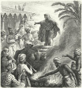 Suttee, hinduisk begravningssed (gravyr) av Heinrich Leutemann