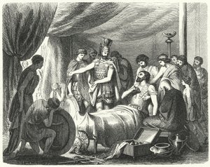 Epaminondas död, 362 f.Kr. (gravyr) av Heinrich Leutemann