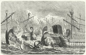 Den romerska flottans seger över karthagerna i slaget vid Aegates, 241 f.Kr. (gravyr) av Heinrich Leutemann