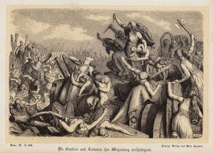 Kvinnor från Cimbri och Teutones försvarar sitt bagagetåg mot romarna (gravyr) av Heinrich Leutemann