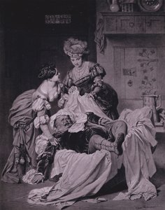 Scen från Shakespeares The Merry Wives of Windsor (akt III, scen 3) (litho) av Heinrich Lossow