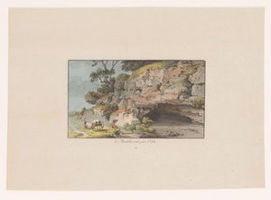Vy över en herde med getter bredvid en grotta i Montcherand à montcherand, prés d