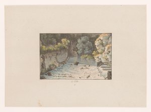 Vy över ett vattenfall vid Orbe à Orbe (titel på objekt) Utsikter över Schweiz (serietitel) Collection de quelques vues dessinées en Suisse d