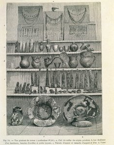 Den så kallade Priams skatt upptäckt av arkeologen Heinrich Schliemann (1822-1890), tryck av Heinrich Schliemann