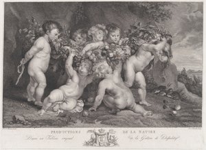 Sju putti som bär en krans av frukt, ca. 1780-87. av Heinrich Schmitz