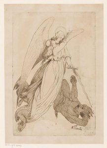 Angel lyfter ett kvinnligt helgon och besegrar en demon av Heinrich Vianden