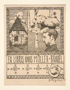 Bokskylt: Ex Libris Hans Mueller-Brauel av Heinrich Vogeler