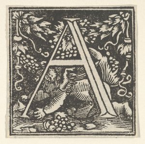 Inledande bokstav A med putto, ca. 1538. av Heinrich Vogtherr