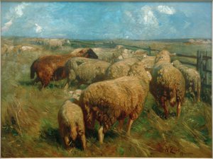 Fårflock på midsommar av Heinrich von Zügel
