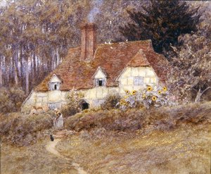 A Surrey Cottage (akvarell på papper) av Helen Allingham