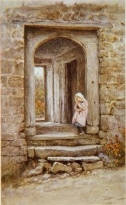 Flicka med kattunge av Helen Allingham