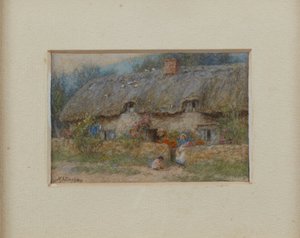 Grey Thatched Cottage (akvarell på papper) av Helen Allingham