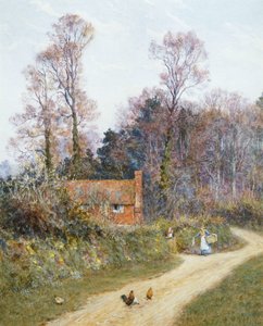 In a Witley Lane (akvarell med utskrapa) av Helen Allingham