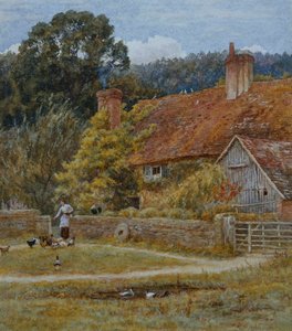 Netley Farm, Shere, Surrey (akvarell med utskrapa) av Helen Allingham