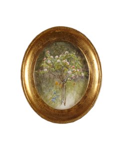 Rosenbuske och iris (akvarell på papper) av Helen Allingham