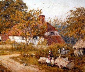 Familjestugan (akvarell på papper) av Helen Allingham