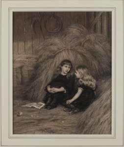 Två flickor i en lada (bläck på papper) av Helen Allingham