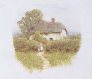 Ung flicka vid stugporten (wc på papper) av Helen Allingham
