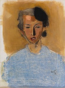 Porträtt av en flicka i blått och brunt (Inez) av Helene Schjerfbeck