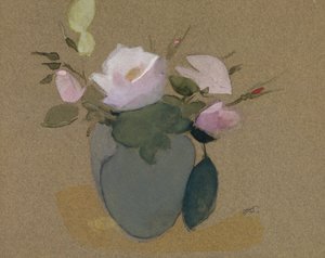 Rosor i en blågrön vas av Helene Schjerfbeck