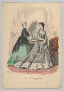 Två kvinnor med en spegel, nr 868, från La Elegancia San Sebastian, 1800-talet. av Heloise Leloir