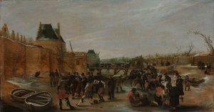 Rulla på en frusen kanal i en stad av Hendrick Avercamp (copy after)
