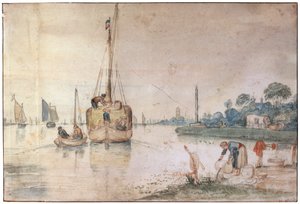 En pråm med hö, c1625-c1634 av Hendrick Avercamp