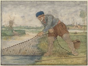 En fiskare som drar i sitt nät av Hendrick Avercamp