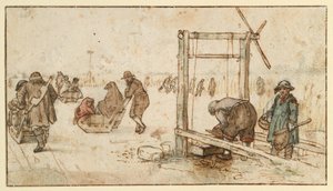 Tre slädar på isen av Hendrick Avercamp