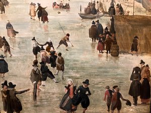 Nederländska: IJslandschap / Skridskoåkning Vinterlandskap med många skridskoåkare av Hendrick Avercamp