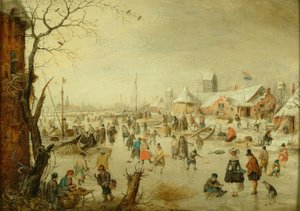 Holländska: Vinterlandskap med skridskoåkare En scen på isen av Hendrick Avercamp