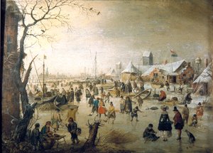 Holländska: Vinterlandskap med skridskoåkare En scen på isen av Hendrick Avercamp