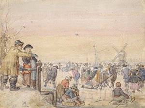 Enjoying the Ice, 1630 (penna och wc på papper) av Hendrick Avercamp